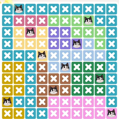 Meowdoku Level 1132 solved board with every cat placed