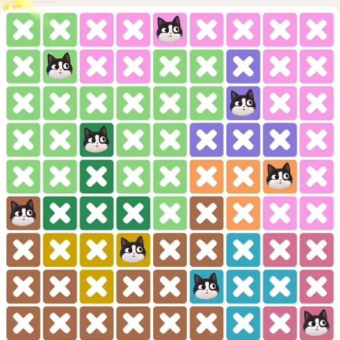 Meowdoku Level 1134 solved board with every cat placed