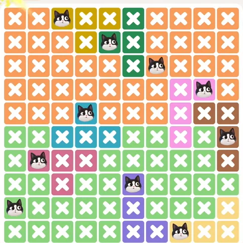 Meowdoku Level 1135 solved board with every cat placed