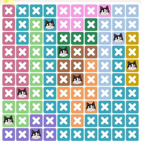 Meowdoku Level 1136 solved board with every cat placed