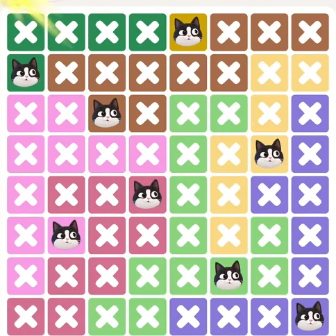 Meowdoku Level 1141 solved board with every cat placed