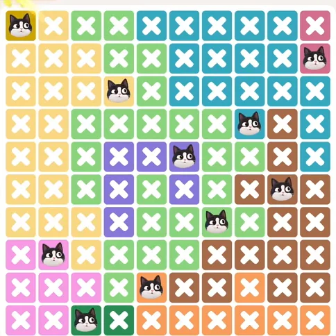 Meowdoku Level 1156 solved board with every cat placed