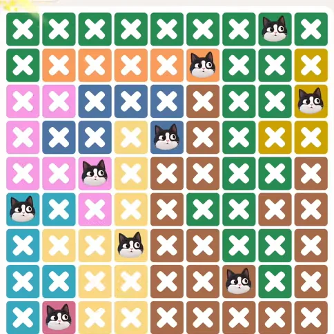 Meowdoku Level 1164 solved board with every cat placed