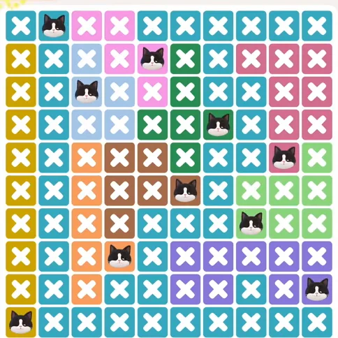 Meowdoku Level 1166 solved board with every cat placed