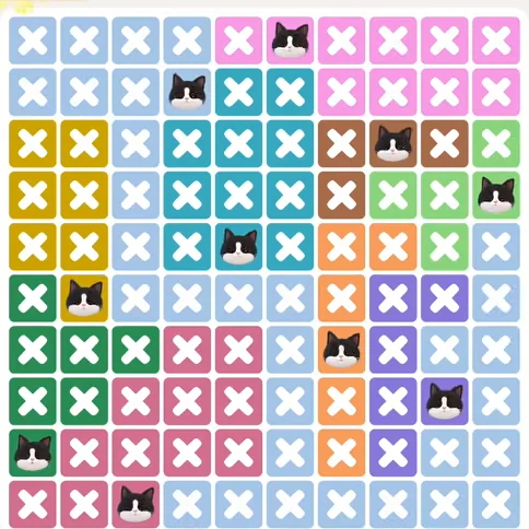 Meowdoku Level 1168 solved board with every cat placed
