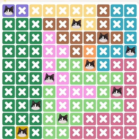 Meowdoku Level 1170 solved board with every cat placed
