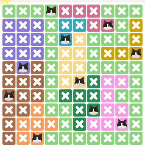 Meowdoku Level 1172 solved board with every cat placed
