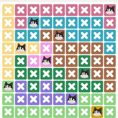 Meowdoku Level 1174 solved board with every cat placed