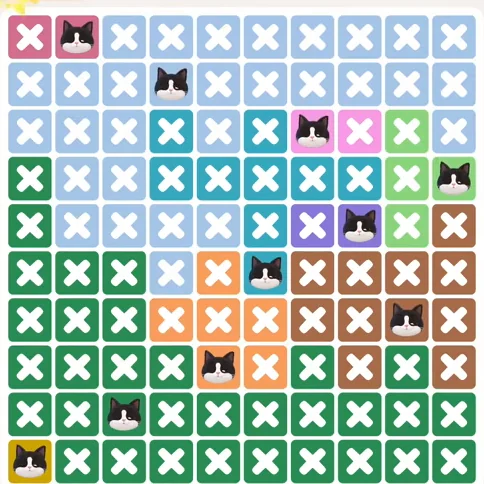 Meowdoku Level 1175 solved board with every cat placed