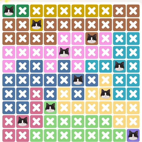Meowdoku Level 1180 solved board with every cat placed