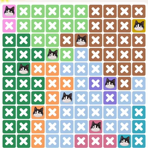 Meowdoku Level 1182 solved board with every cat placed