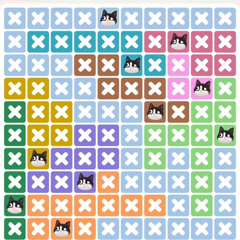 Meowdoku Level 1183 solved board with every cat placed