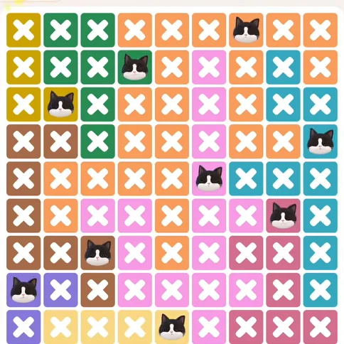 Meowdoku Level 1184 solved board with every cat placed