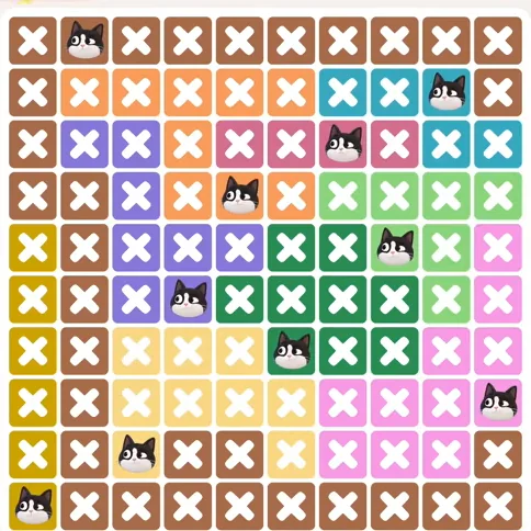 Meowdoku Level 1185 solved board with every cat placed