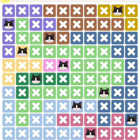 Meowdoku Level 1186 solved board with every cat placed