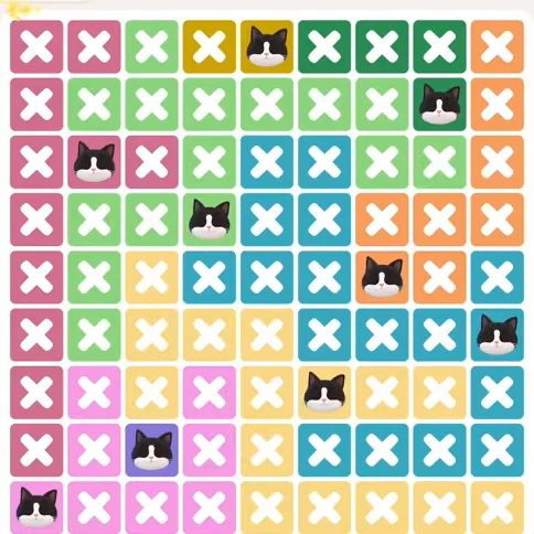 Meowdoku Level 1187 solved board with every cat placed
