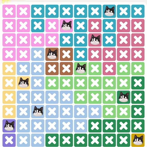 Meowdoku Level 1188 solved board with every cat placed