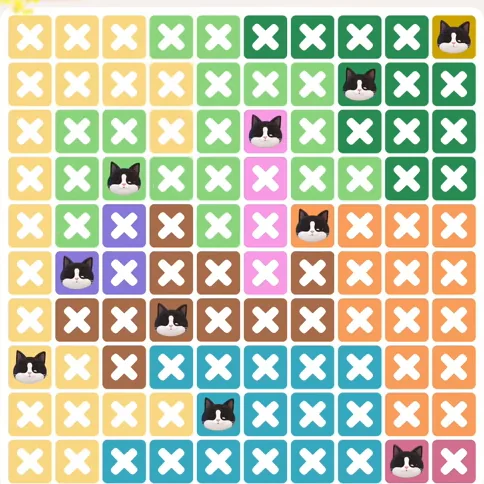 Meowdoku Level 1190 solved board with every cat placed