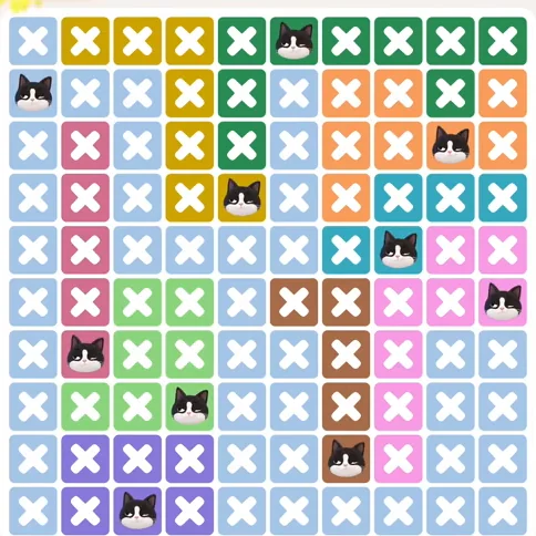 Meowdoku Level 1195 solved board with every cat placed