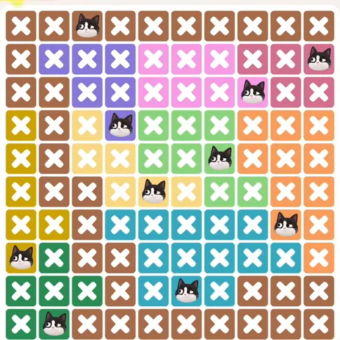 Meowdoku Level 1196 solved board with every cat placed