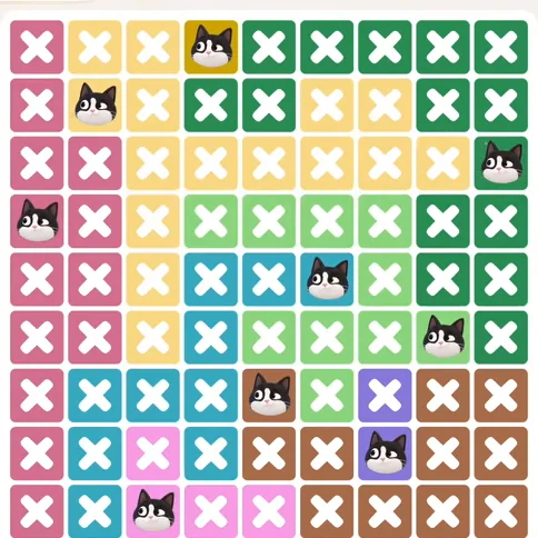 Meowdoku Level 1197 solved board with every cat placed