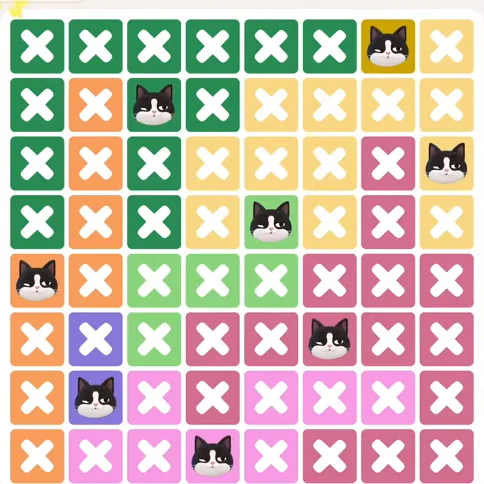 Meowdoku Level 1201 solved board with every cat placed
