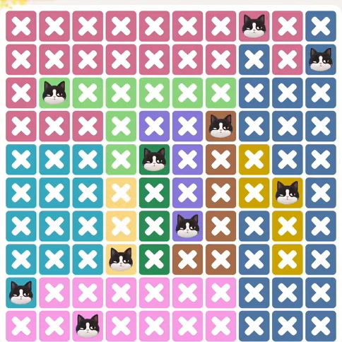 Meowdoku Level 1203 solved board with every cat placed