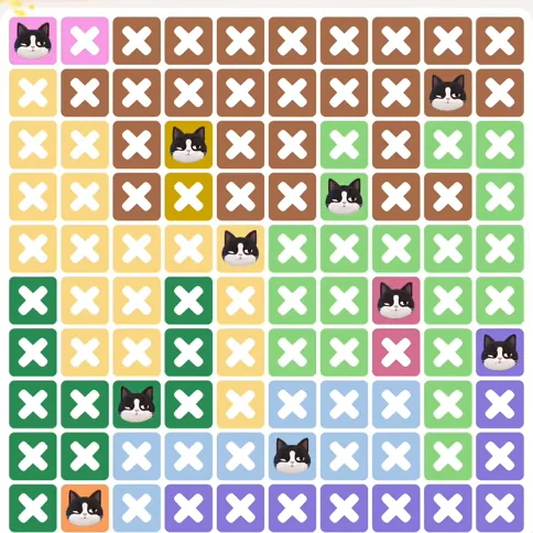 Meowdoku Level 1205 solved board with every cat placed