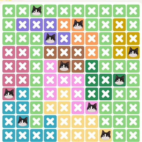 Meowdoku Level 1206 solved board with every cat placed
