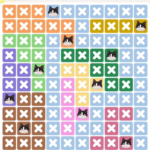 Meowdoku Level 1208 solved board with every cat placed