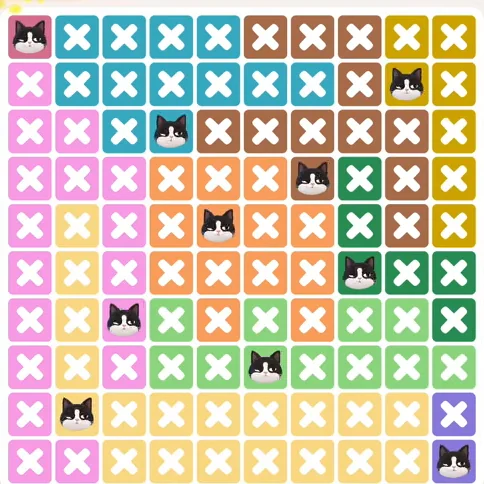 Meowdoku Level 1210 solved board with every cat placed