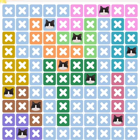 Meowdoku Level 1212 solved board with every cat placed