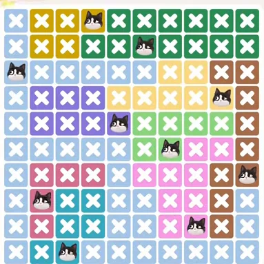 Meowdoku Level 1213 solved board with every cat placed