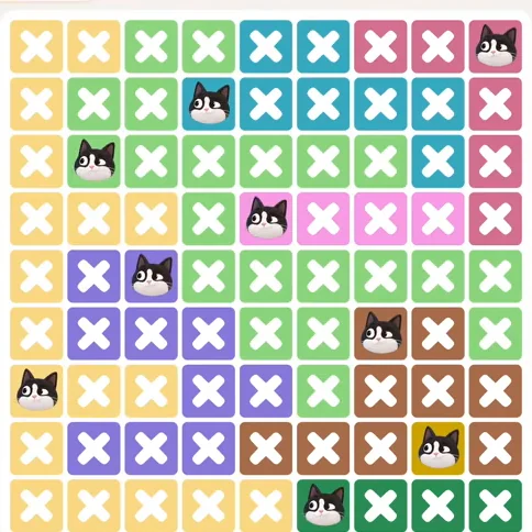 Meowdoku Level 1214 solved board with every cat placed