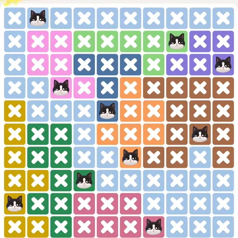 Meowdoku Level 1216 solved board with every cat placed