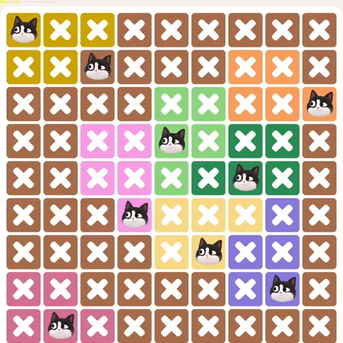 Meowdoku Level 1217 solved board with every cat placed