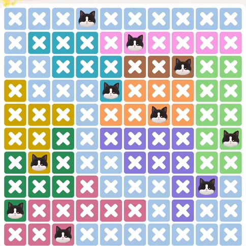 Meowdoku Level 1218 solved board with every cat placed