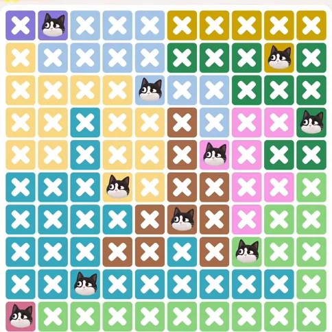 Meowdoku Level 1219 solved board with every cat placed