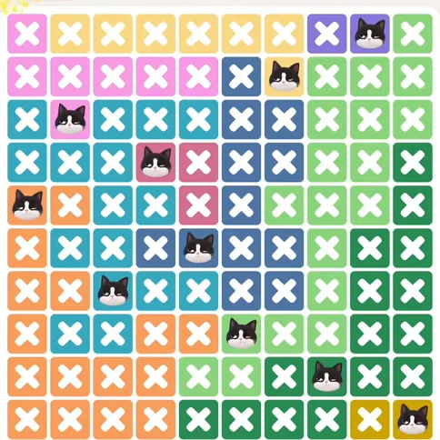 Meowdoku Level 1220 solved board with every cat placed
