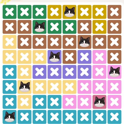 Meowdoku Level 1221 solved board with every cat placed