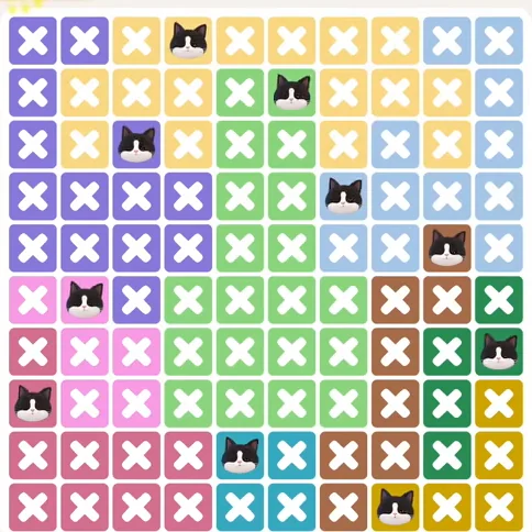 Meowdoku Level 1222 solved board with every cat placed
