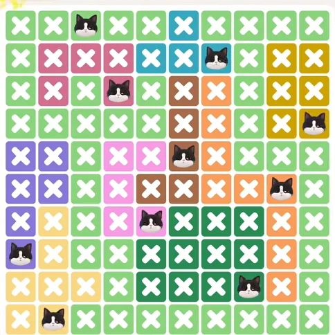 Meowdoku Level 1223 solved board with every cat placed