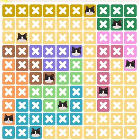 Meowdoku Level 1225 solved board with every cat placed