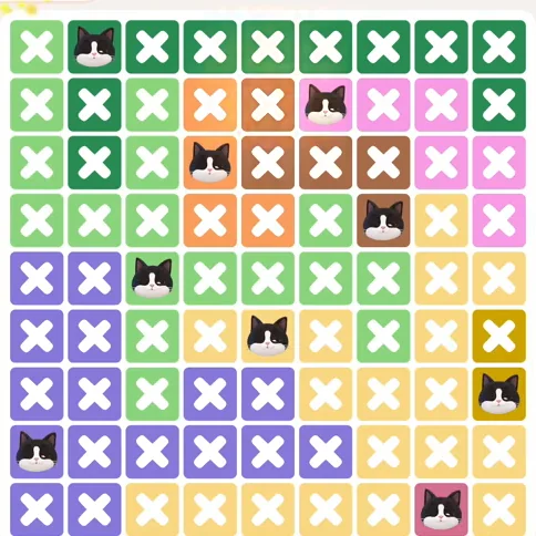Meowdoku Level 1227 solved board with every cat placed