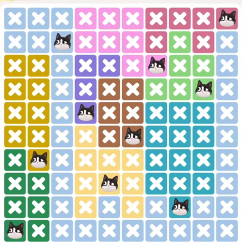Meowdoku Level 1228 solved board with every cat placed