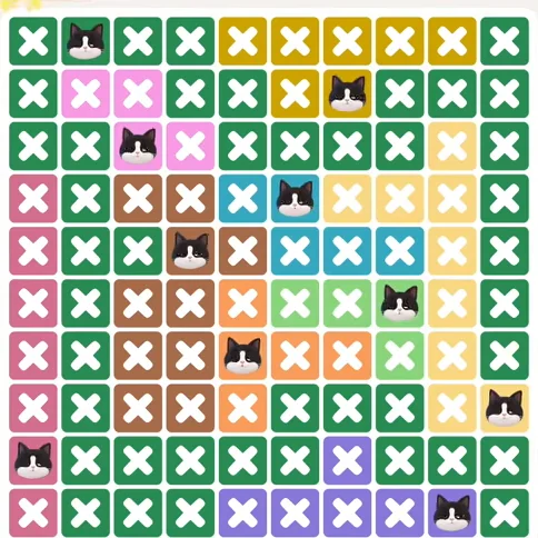Meowdoku Level 1229 solved board with every cat placed