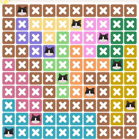 Meowdoku Level 1232 solved board with every cat placed
