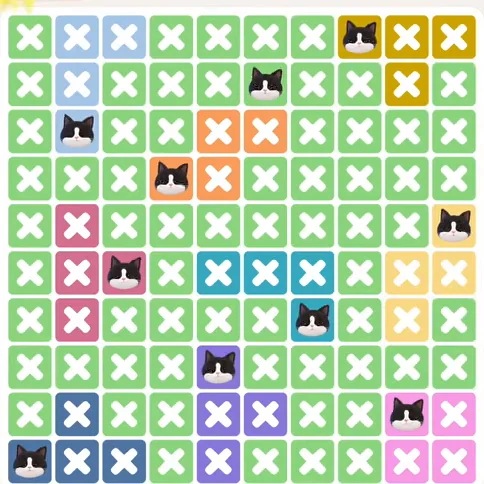 Meowdoku Level 1233 solved board with every cat placed