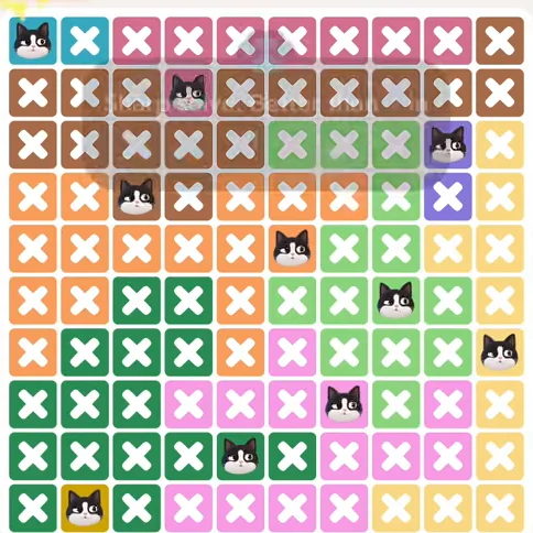 Meowdoku Level 1235 solved board with every cat placed