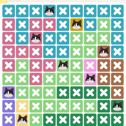 Meowdoku Level 1237 solved board with every cat placed